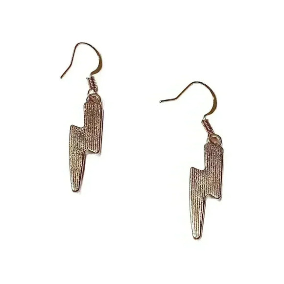 New Artisan Gold & Yellow Enameled CZ Encrusted Lightning Bolt Dangling Earrings - Picture 3 of 3